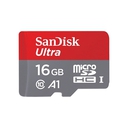 Memoria Flash microSDHC SanDisk Ultra A1, Class10, UHS-I, 16GB, presentación en colgador.