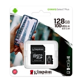 Memoria microSD Kington Canvas Select Plus, 128GB, UHS-I U1 C10, con Adaptador SD.