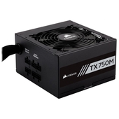 Fuente de poder Corsair TX750 Series, 750W, ATX, 80 Plus Gold, Semi-Modular.