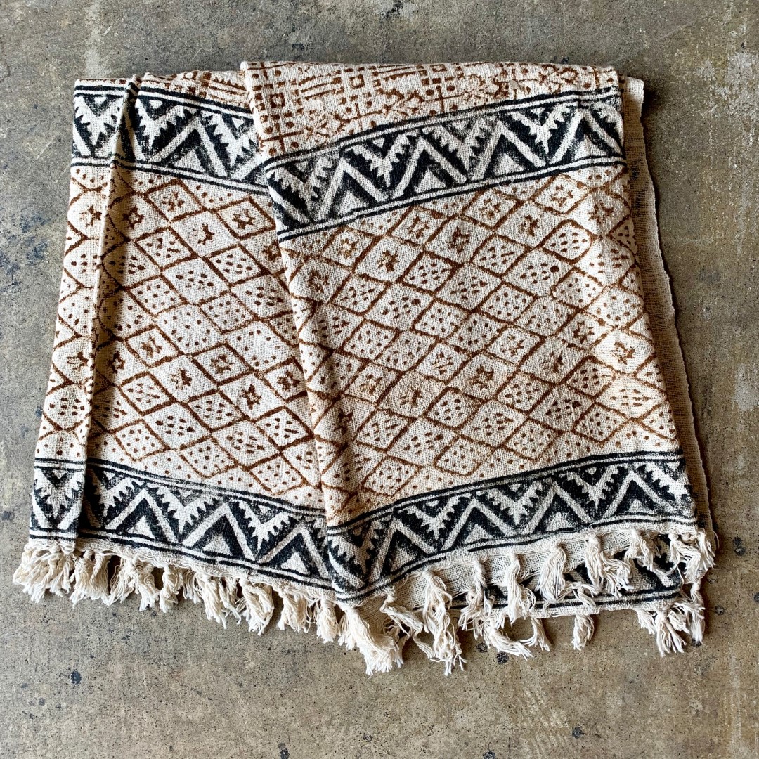 Block Printed Cotton Throw Nadeau Charleston