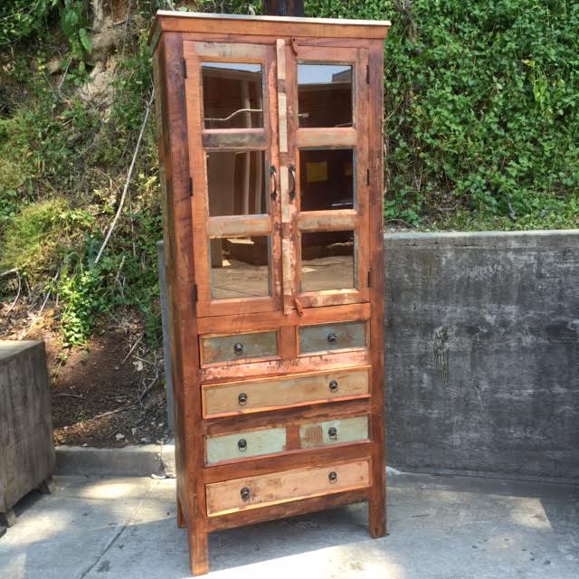 Tall Reclaimed Wood Display with Drawers Nadeau Nashville