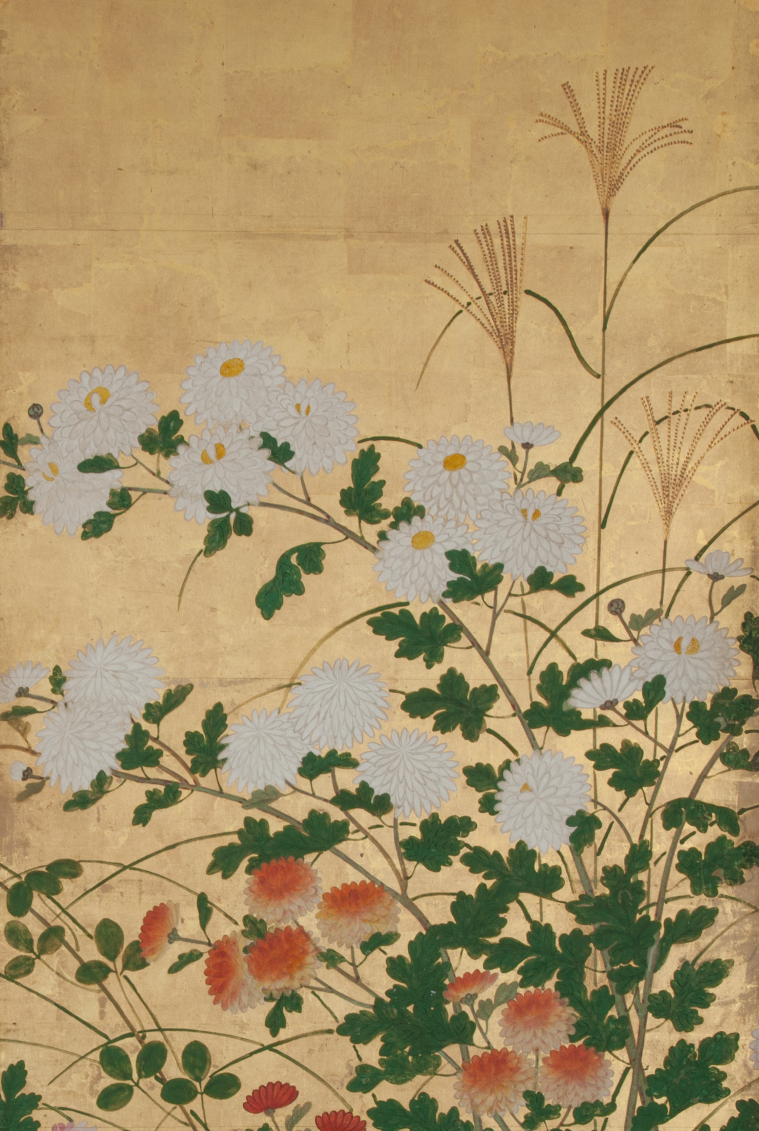 Japanese Six Panel Screen Chrysanthemums Naga Antiques