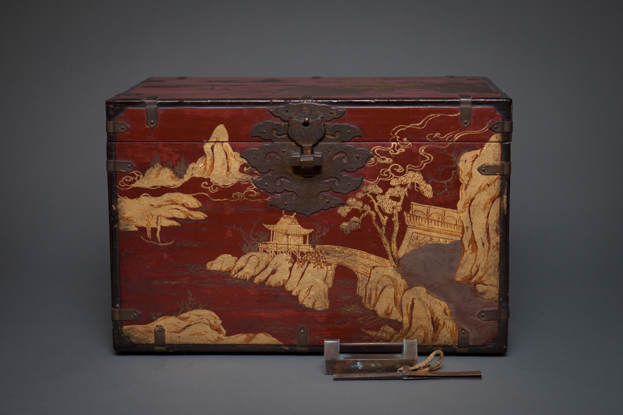 Chinese 19th Century Red Lacquer Treasure Box Naga Antiques