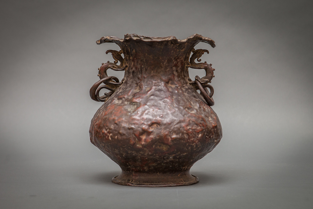 Japanese Antique Cast Bronze Vase with Dragon Handles Naga Antiques