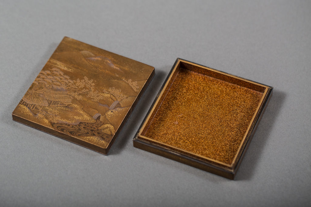 Japanese Antique Kogo (Incense Box) With Intricate Mountain Village