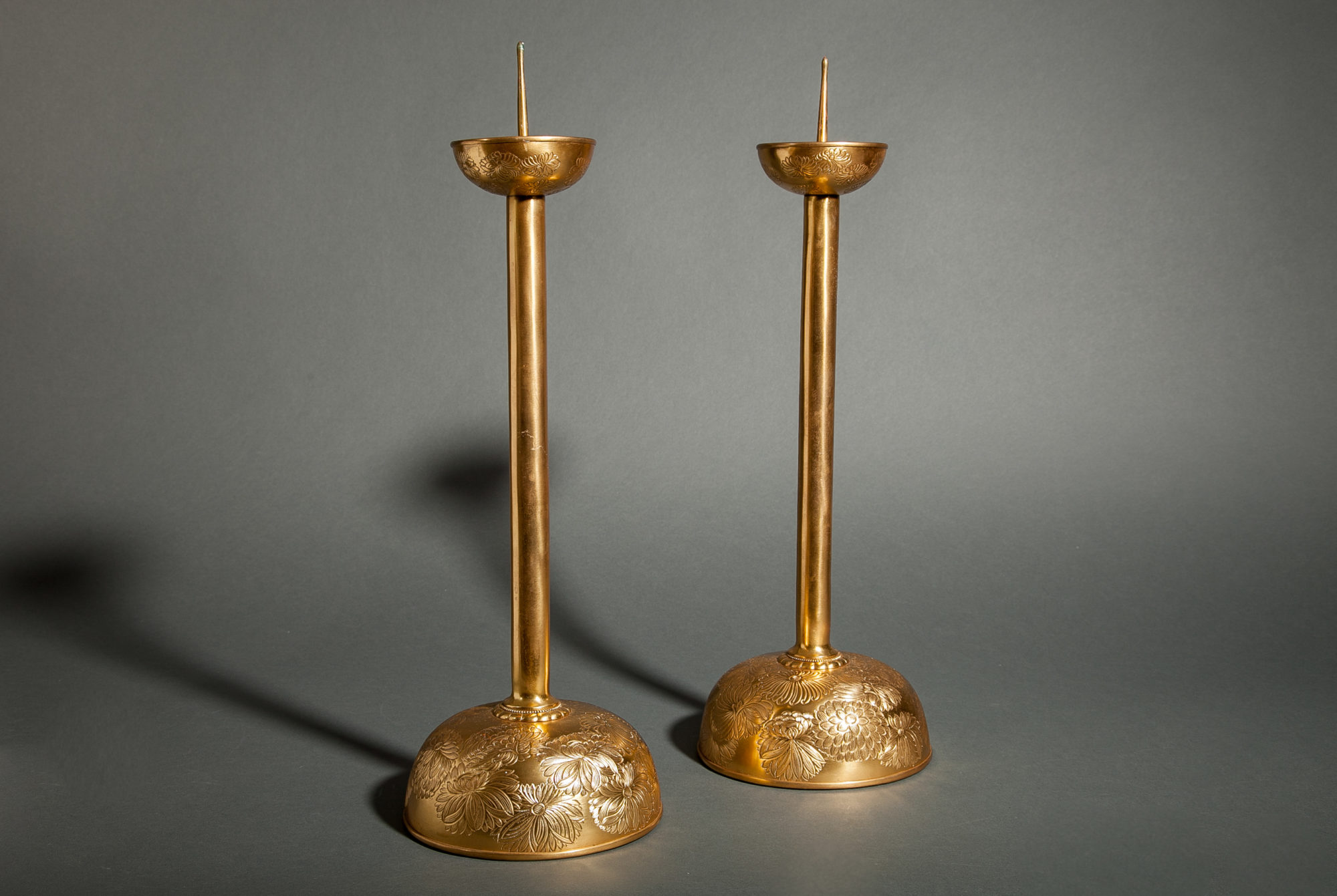 Pair of Antique Gilded Bronze Candlesticks Naga Antiques