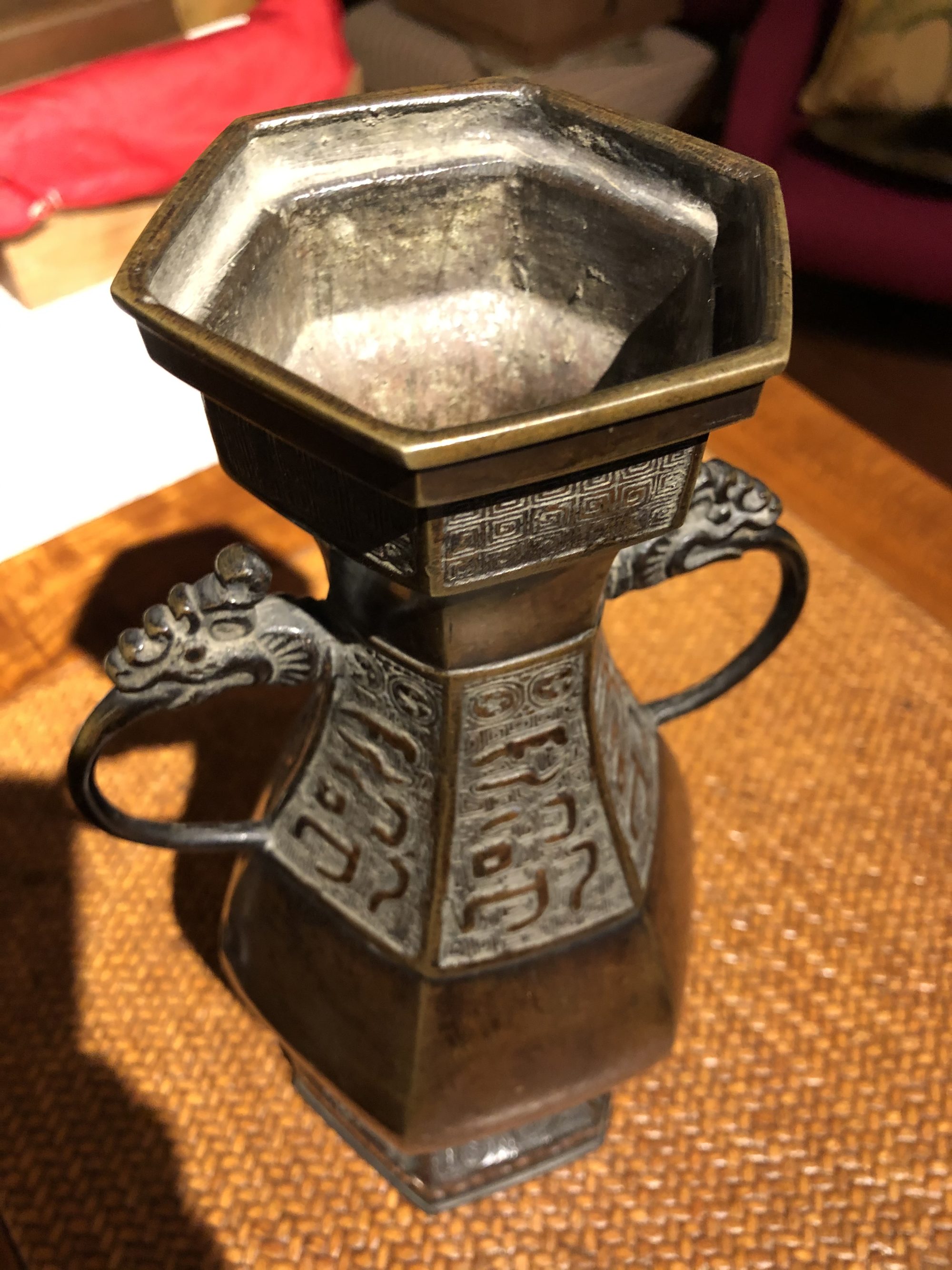 Antique Chinese Bronze Vase with Dragon Handles Naga Antiques