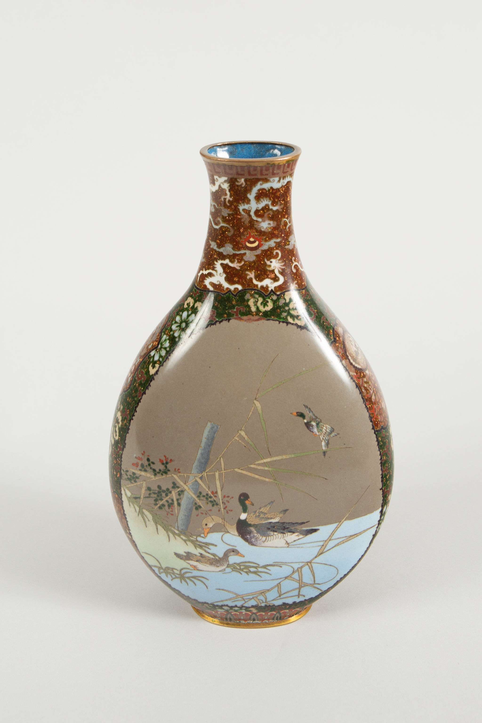 Japanese Cloisonné Vase with Raven and Waterfowl Naga Antiques