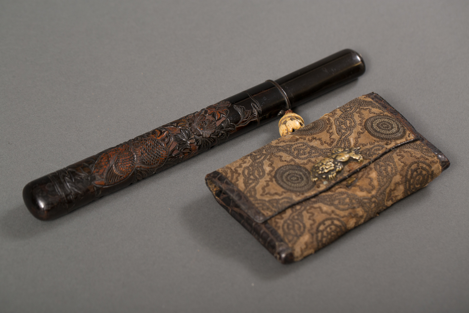 Japanese Pipe With Case and Tobacco Pouch Naga Antiques