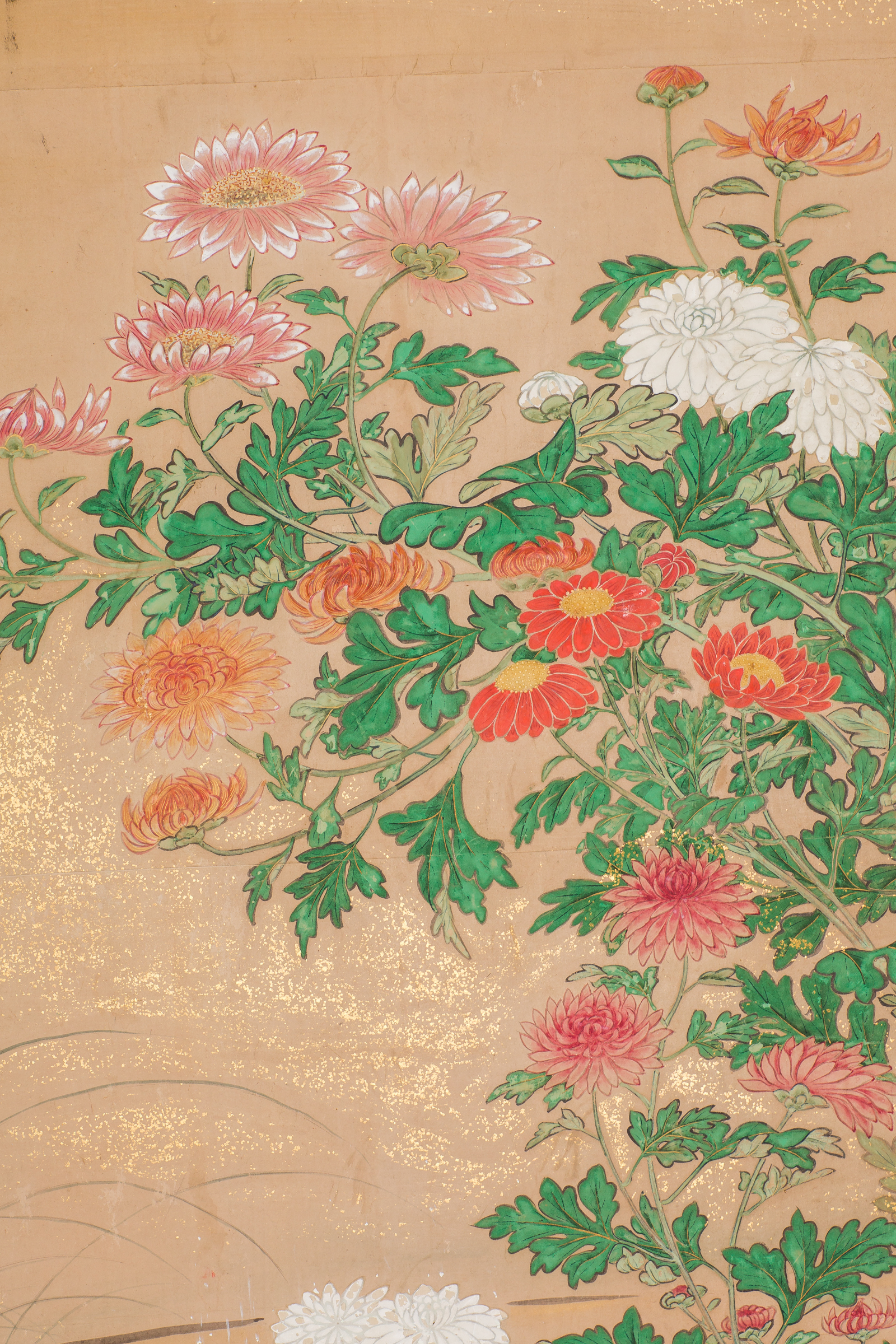 Japanese Six Panel Screen Chrysanthemums Naga Antiques