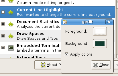 Configurações do plugin Current Line Highlight