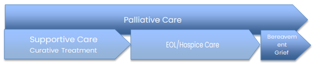 Palliative care contains supportive care, hospice care, and bereavement