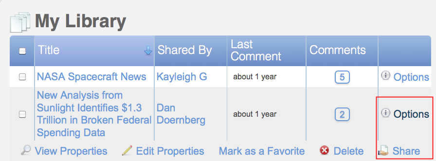 sharing documents via My Library