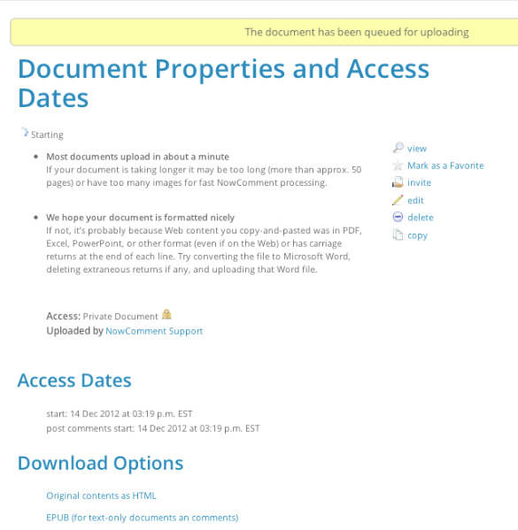 Upload in-process screen