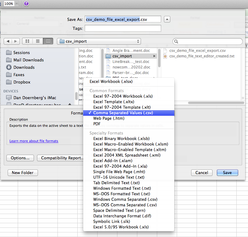 Excel format control csv option selected