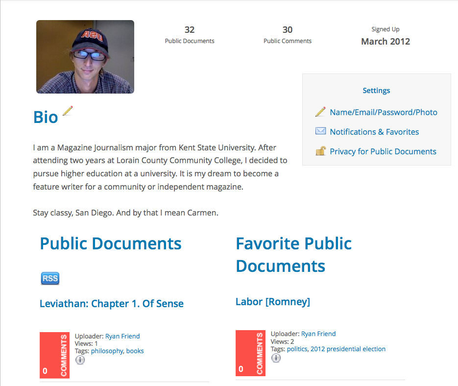 Profile page