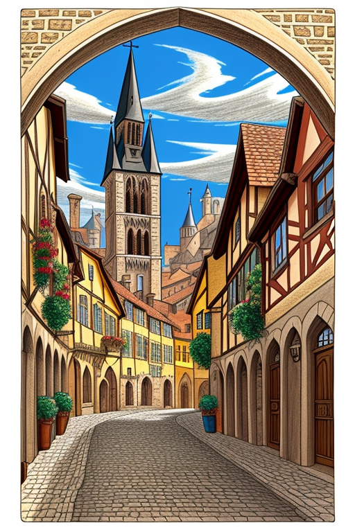 medieval city drawing