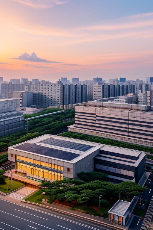 pharmacy building, Hospital, Japanese architecture, sunset, in Tokyo