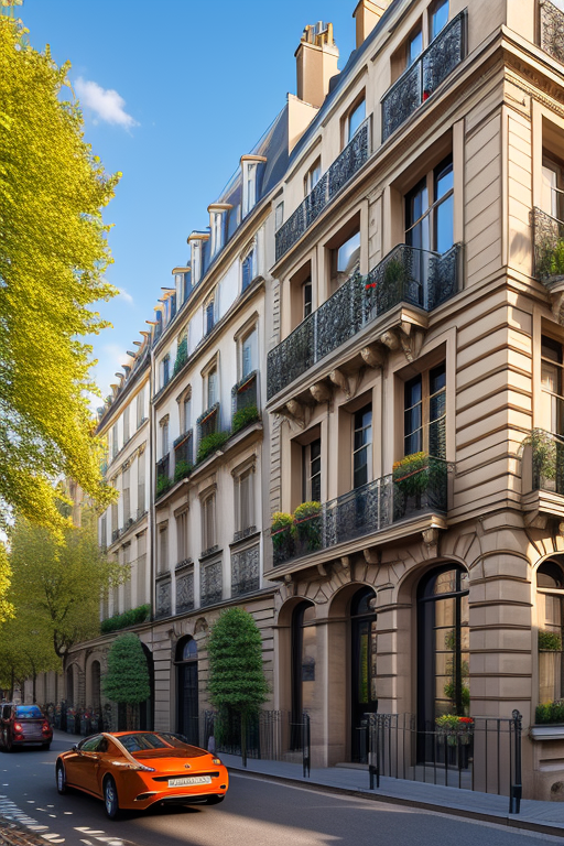 , Brownstone, designed by Norman Foster, Post-Modern Architecture, morning, in Paris