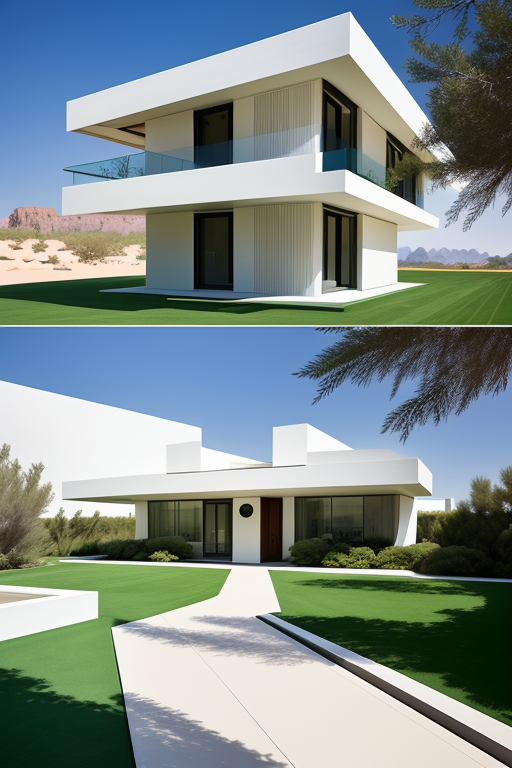 
Design a minimalist garden, with walkways, inside a set of boxes, designed by Philip Johnson, Constructivism Architecture, afternoon, designed by Richard Rogers, Neofuturist Architecture, in the desert