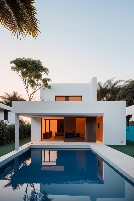 House of a photographer architecture and the style is minimalist in Mexico, at golden hour and be realist with kids
