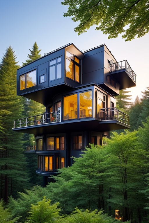 , in the forest, night time, designed by Richard Rogers, Bauhaus Architecture, in Berlin, morning, designed by Philip Johnson, Afro Futurism architecture, designed by Gaudi, sunset, in the mountains, designed by Frank Gehry, Neofuturist Architecture, afternoon, 