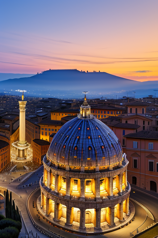 , designed by Norman Foster, Museum, Modern Architecture, sunset, in Rome, in the mountains