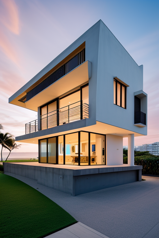 , Townhouse, designed by Oscar Niemeyer, Modern Architecture, sunset, on the beach