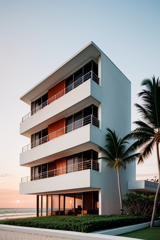, Townhouse, designed by Oscar Niemeyer, Modern Architecture, sunset, on the beach