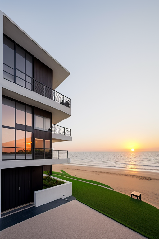 , Townhouse, designed by Oscar Niemeyer, Modern Architecture, sunset, on the beach