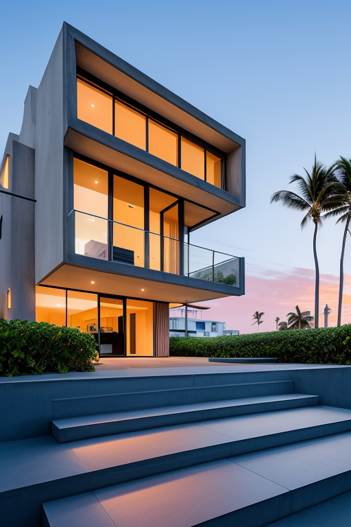 , Townhouse, designed by Oscar Niemeyer, Modern Architecture, sunset, on the beach