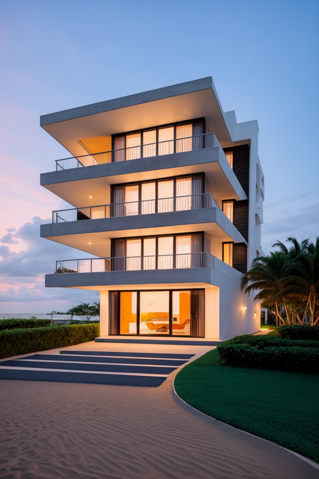 , Townhouse, designed by Oscar Niemeyer, Modern Architecture, sunset, on the beach