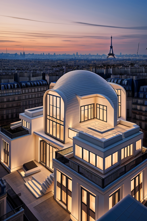 , Villa, in Paris, night time, Constructivism Architecture, designed by Renzo Piano,, designed by Zaha Hadid, Islamic architecture, Constructivism Architecture, sunset, in Paris