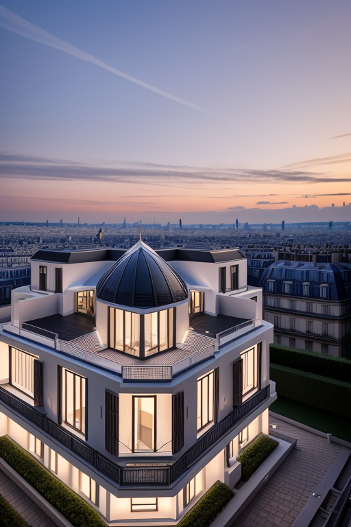 , Villa, in Paris, night time, Constructivism Architecture, designed by Renzo Piano,, designed by Zaha Hadid, Islamic architecture, Constructivism Architecture, sunset, in Paris, designed by Rem Koolhas