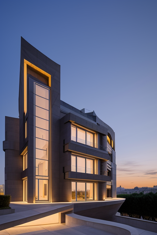 , Villa, in Paris, night time, Constructivism Architecture, designed by Renzo Piano,, designed by Zaha Hadid, Islamic architecture, Constructivism Architecture, sunset, in Paris, designed by Rem Koolhas