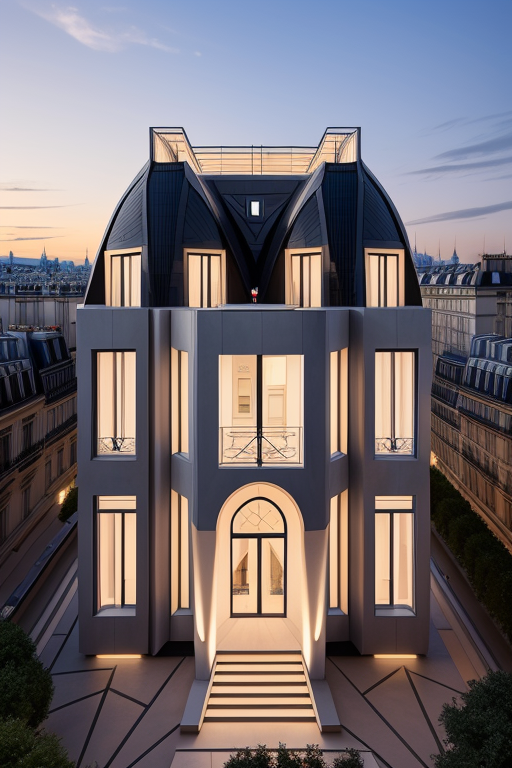 , Villa, in Paris, night time, Constructivism Architecture, designed by Renzo Piano,, designed by Zaha Hadid, Islamic architecture, Constructivism Architecture, sunset, in Paris, designed by Rem Koolhas, Museum, Brownstone