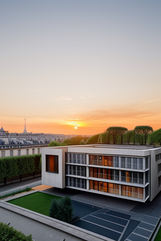 , Museum, designed by Le Corbusier, sunset, Post-Modern Architecture, in Paris