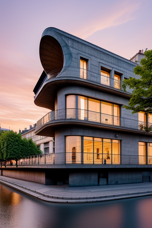 , Museum, designed by Le Corbusier, sunset, in Paris, Art Nouveau Architecture