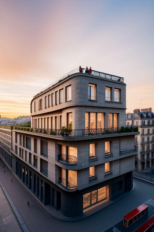, Museum, designed by Le Corbusier, sunset, in Paris, Art Nouveau Architecture