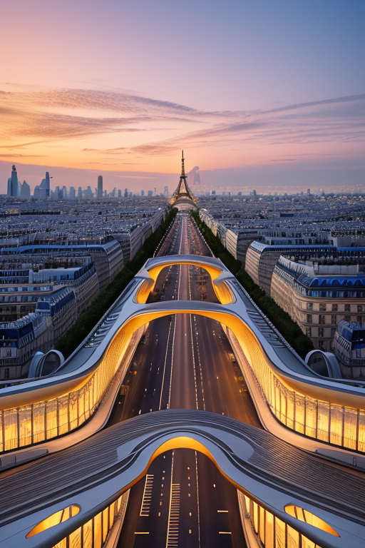 , Museum, sunset, in Paris, Art Nouveau Architecture, designed by Oscar Niemeyer, night time, designed by Richard Rogers, designed by Zaha Hadid, Islamic architecture