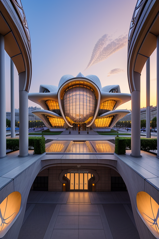 , Museum, sunset, in Paris, Art Nouveau Architecture, designed by Oscar Niemeyer, night time, designed by Richard Rogers, designed by Zaha Hadid, Islamic architecture, designed by Philip Johnson