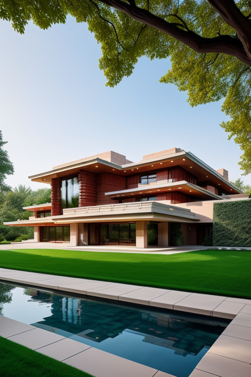 , Villa, designed by Frank Lloyd Wright, Modern Architecture, morning, in Paris