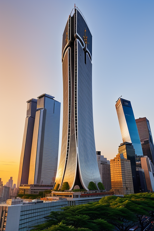 , Tower, designed by Oscar Niemeyer, Modern Architecture, sunset, in New York, in Tokyo, designed by Frank Gehry