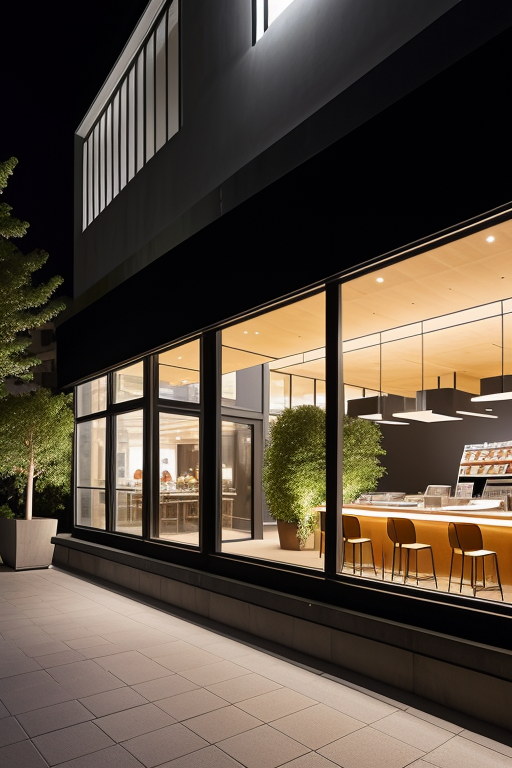 Cafe, designed by Mies Van der Rohe, Modern Architecture, night time, in Barcelona, Factory, Museum, Mansion, designed by Norman Foster, in Paris, Brutalist Architecture, designed by Frank Gehry, Mansion
