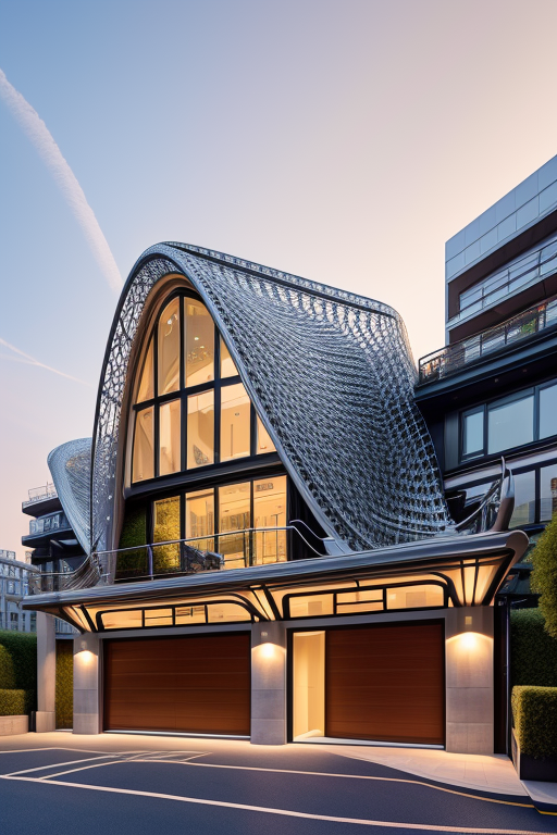 , Garage, designed by Norman Foster, Modern Architecture, morning, in London, sunset, in New York, Chinesearchitecture, designed by Gaudi