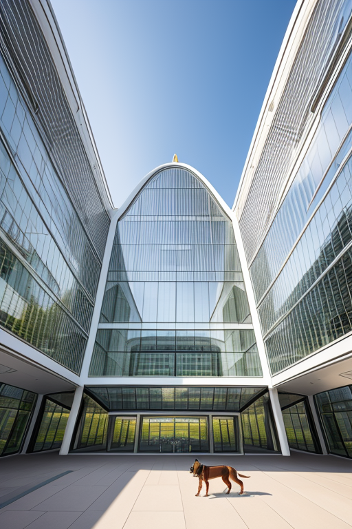 hourse with dog, designed by Norman Foster, Modern Architecture, morning, in London