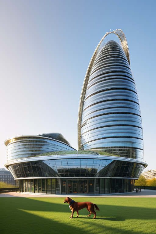hourse with dog, designed by Norman Foster, Modern Architecture, morning, in London