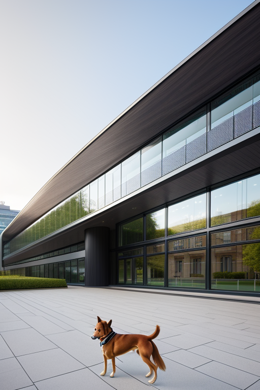 hourse with dog, designed by Norman Foster, Modern Architecture, morning, in London