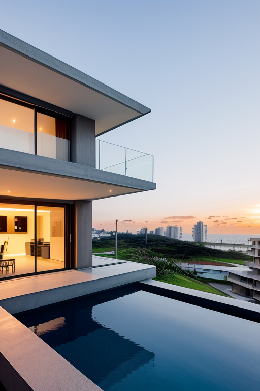 , Townhouse, designed by Oscar Niemeyer, Modern Architecture, sunset, on the beach