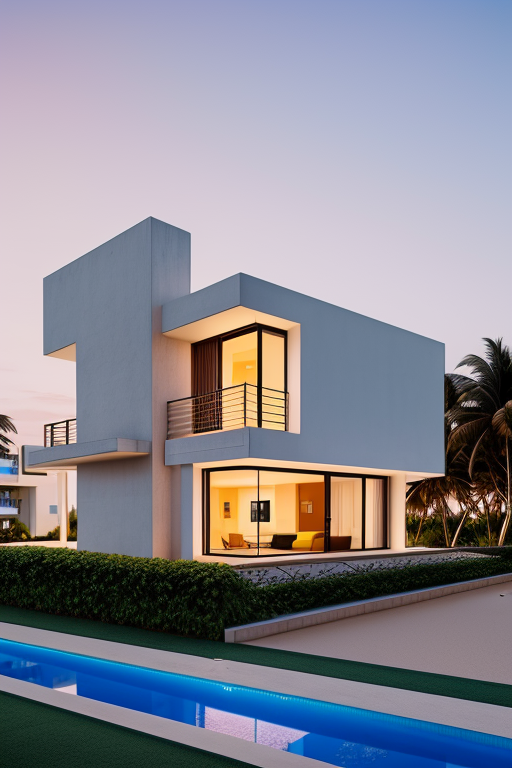 , Townhouse, designed by Oscar Niemeyer, Modern Architecture, sunset, on the beach